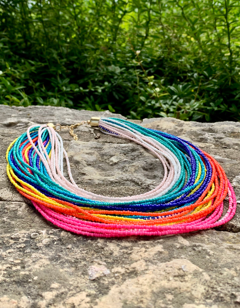 Multi-Layer Multi-Color Beaded Strand Bib Necklace