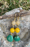 Yellow Jade, Agate & Turquoise Magnesite Beaded Drop Earrings