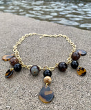 Midnight Black Onyx, Agate & Tortoise Chain Link Drop Pendant Necklace