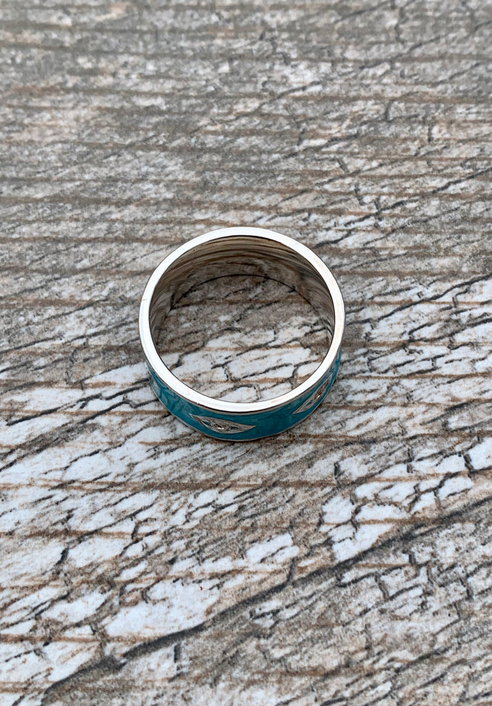 Sterling Silver & Blue Enamel Evil Eye Eternity Ring Size 8