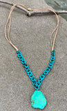 Double Leather Strand Turquoise Resin Link Magnesite Pendant Necklace