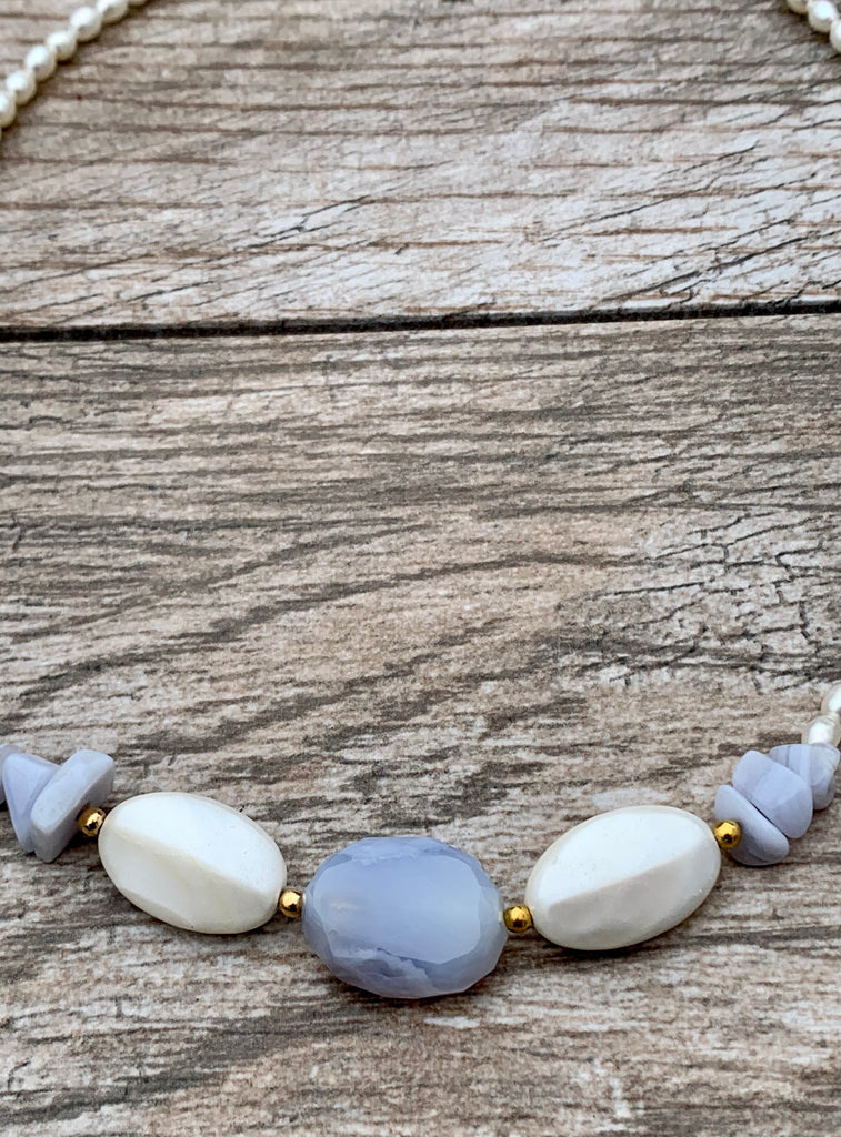 Beaded Pearl & Agate Necklace