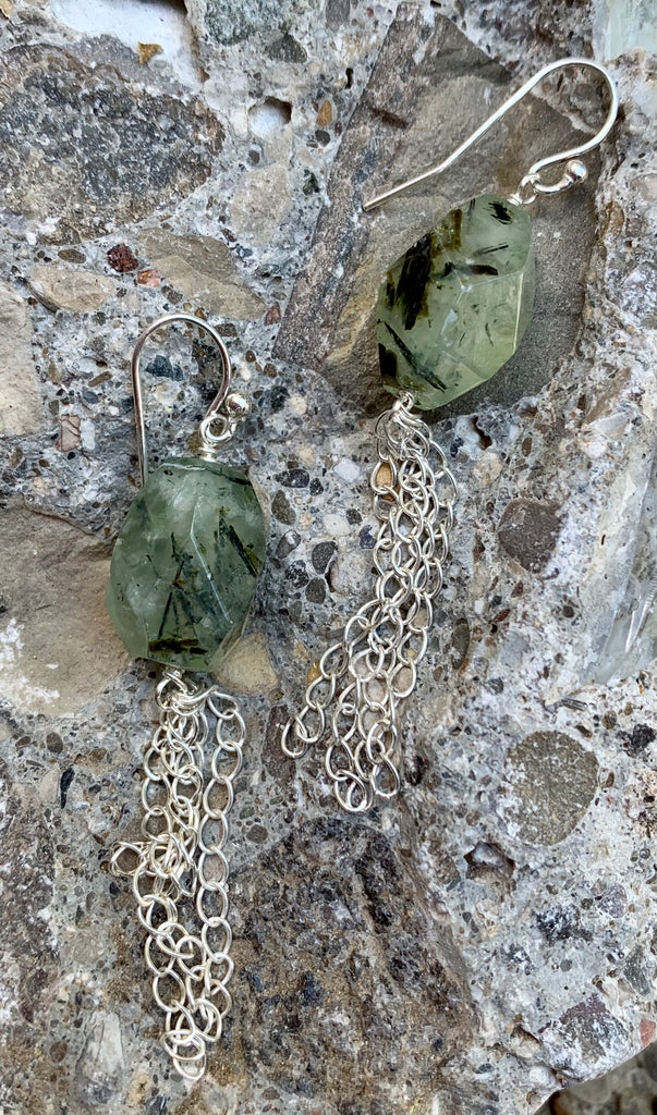 Prehnite & Sterling Silver Chain Reaction Stone Drop Earrings