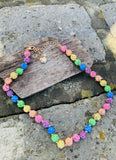 Retro Pastel Multi-Color Rainbow Beaded Necklace