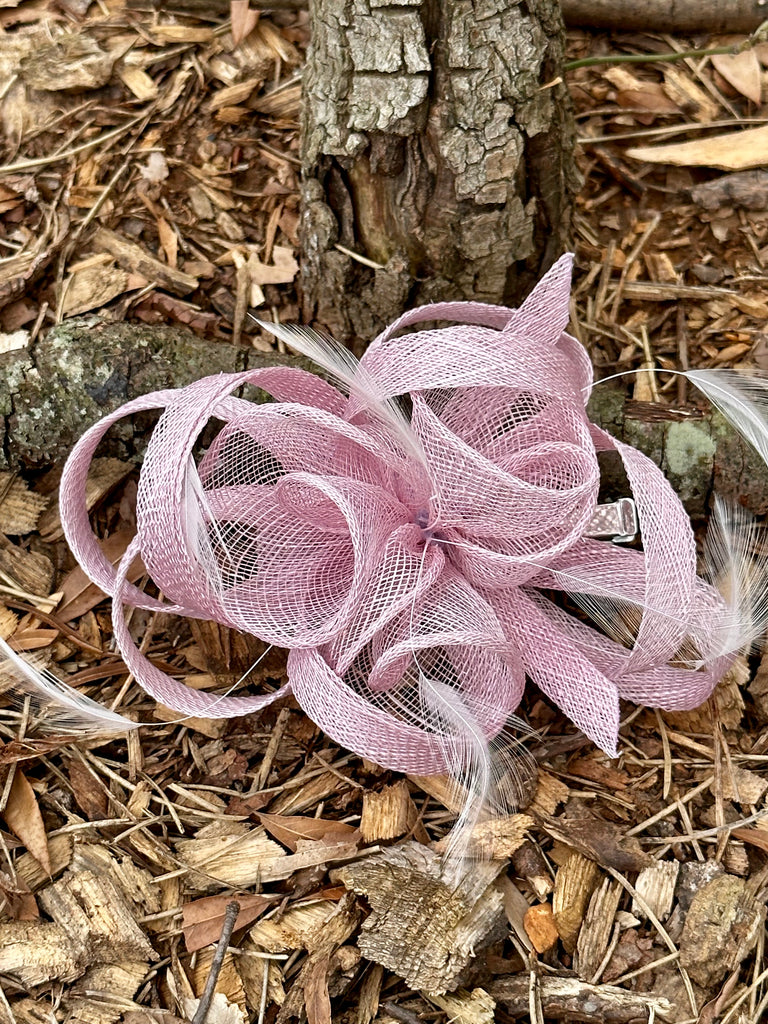 Mauve Hair Bow & Feather Hair Clip