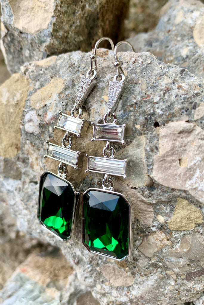 Vince Camuto Dark Emerald Crystal Baguette & Cubic Zirconia Drop Earrings