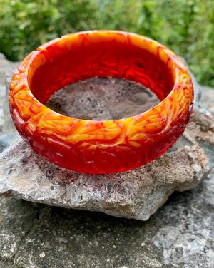 Patricia Nash Carved Floral Resin Red Bangle