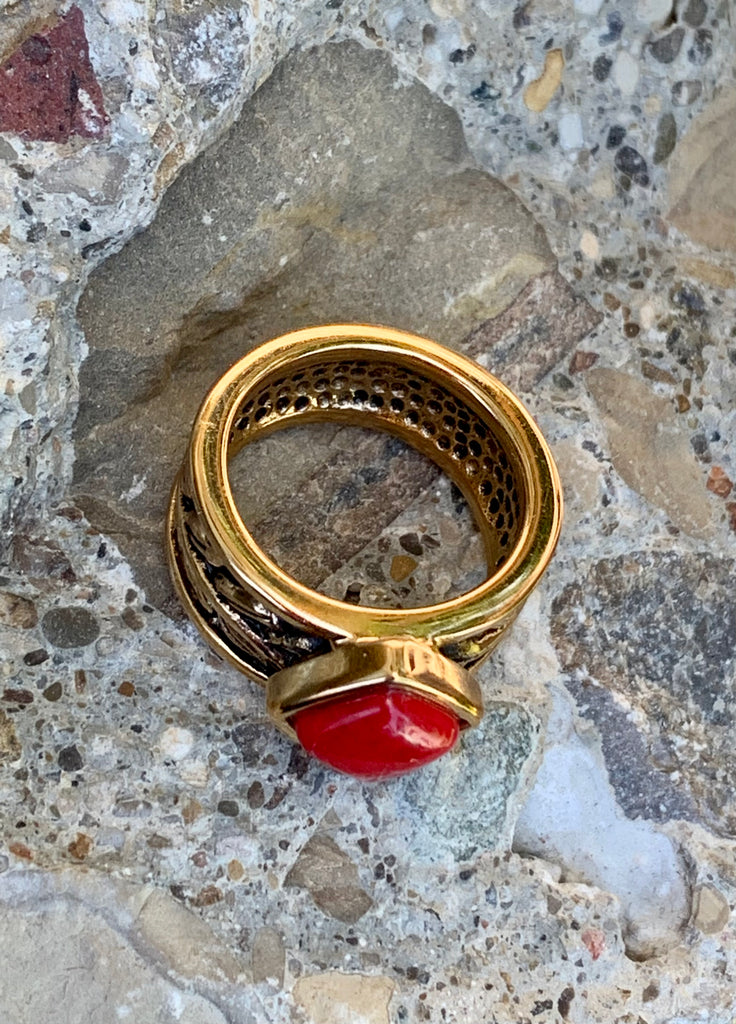 Red Howlite & Bronze Single Stack Ring
