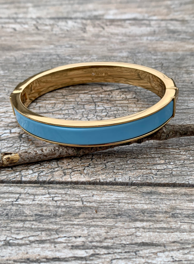 Blue Enamel & Gold Trim Clamp Bangle Bracelet