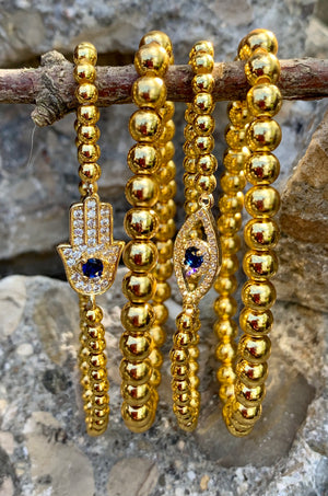 Arm Candy Hamsa Hand + Third Eye Brass Multi-Beaded Bracelets
