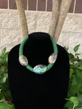 Iridescent Green Abalone Seashell Triple Pendant Statement Necklace