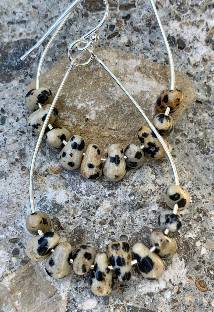 Dalmatian Jasper & Sterling Silver Forward Facing Hoop Earrings