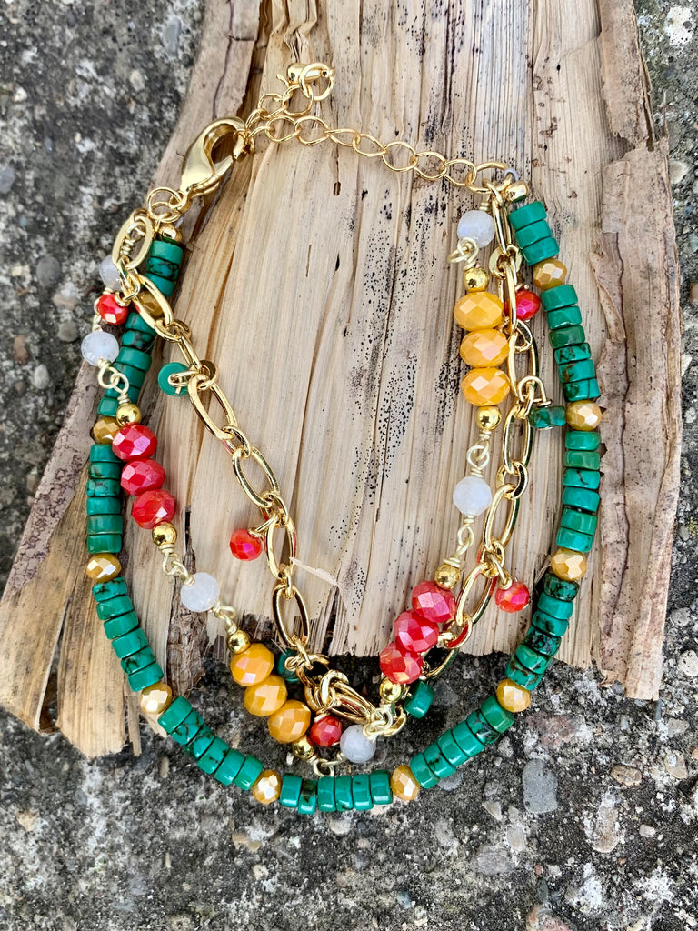 Green Jasper & Bronze Multi-Layer Chain Bracelet