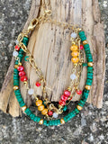 Green Jasper & Bronze Multi-Layer Chain Bracelet