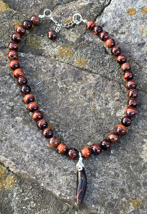 "The Eye of the Tiger" Red Tigers Eye Pendant Choker Necklace