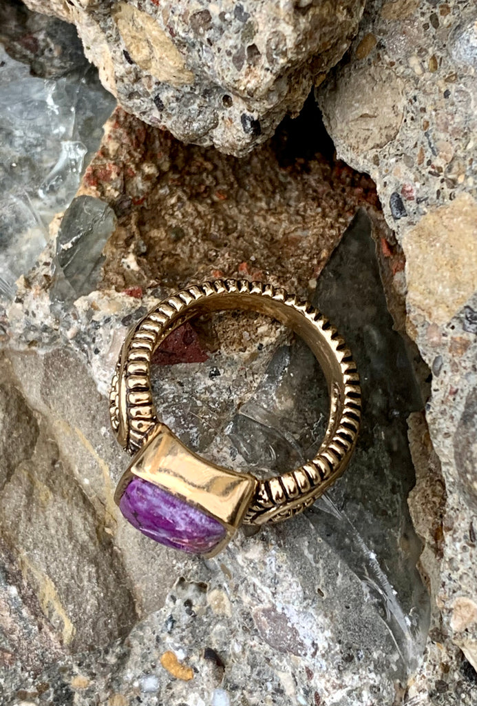 Barse Studded Purple Turquoise Bronze Ring Size 8