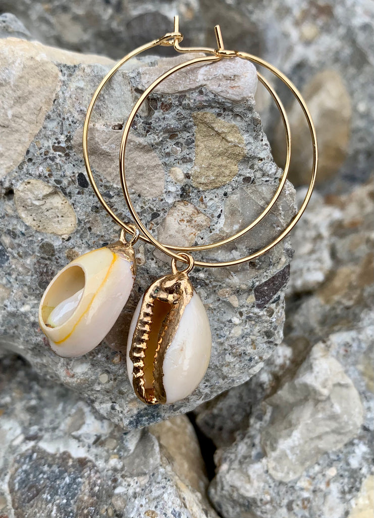 Bikini Babe Beige Enamel Cowrie Shell Earrings