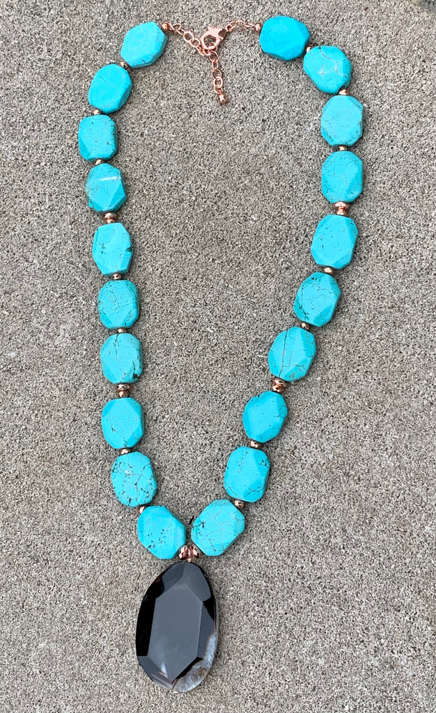 Back to Blue Turquoise Magnesite & Agate Pendant Necklace