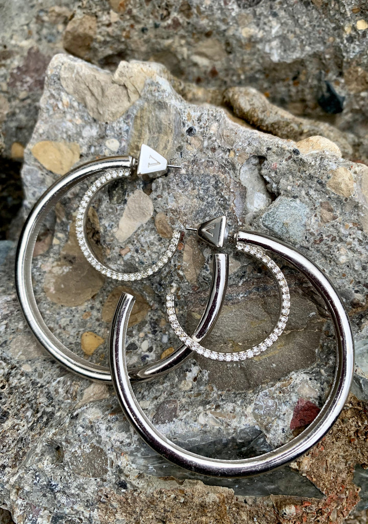 Vince Camuto Pave Crystal 55mm Double Row Hoop Earrings