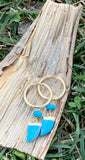 Turquoise Magnesite & Bronze Hoop Horn Drop Earrings