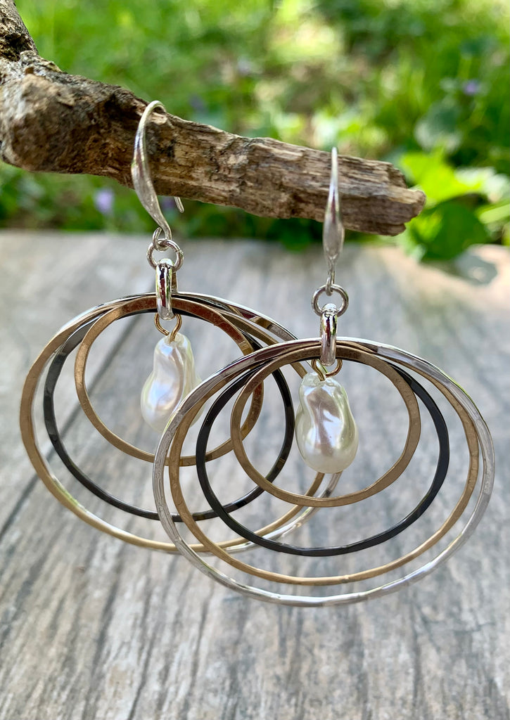 Tri-Tone Orbital Hoop Drop Earrings