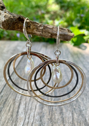 Tri-Tone Orbital Hoop Drop Earrings