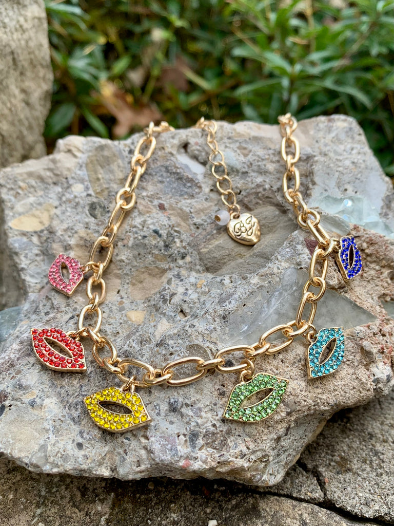 Rainbow Lips Charm Necklace