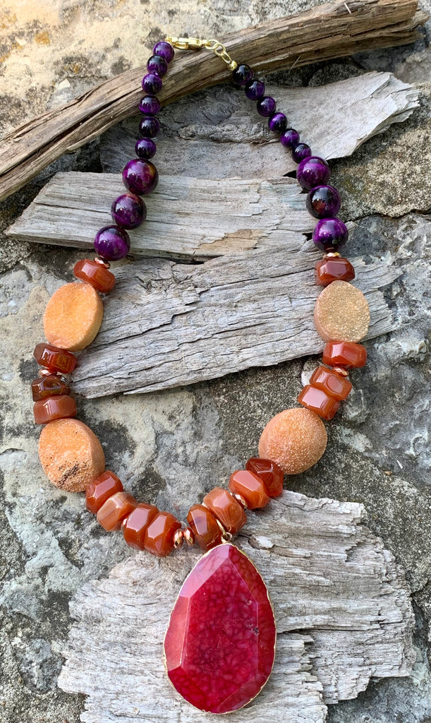 Multi-Stone Fuchsia Pendant Necklace