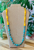 Turquoise and Yellow Jade Long Necklace
