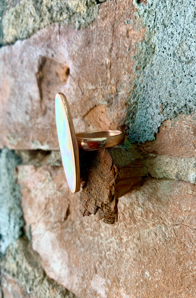 Copper Sleek Lines Mother of Pearl Ring Size 8