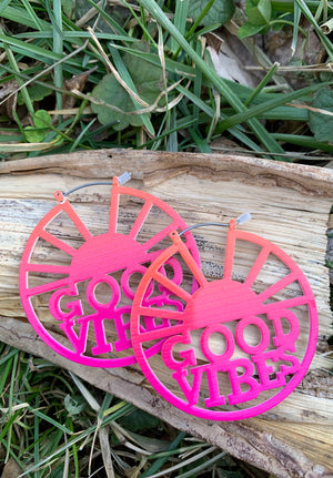 Pink and Orange "Good Vibes" Hoop Earrings