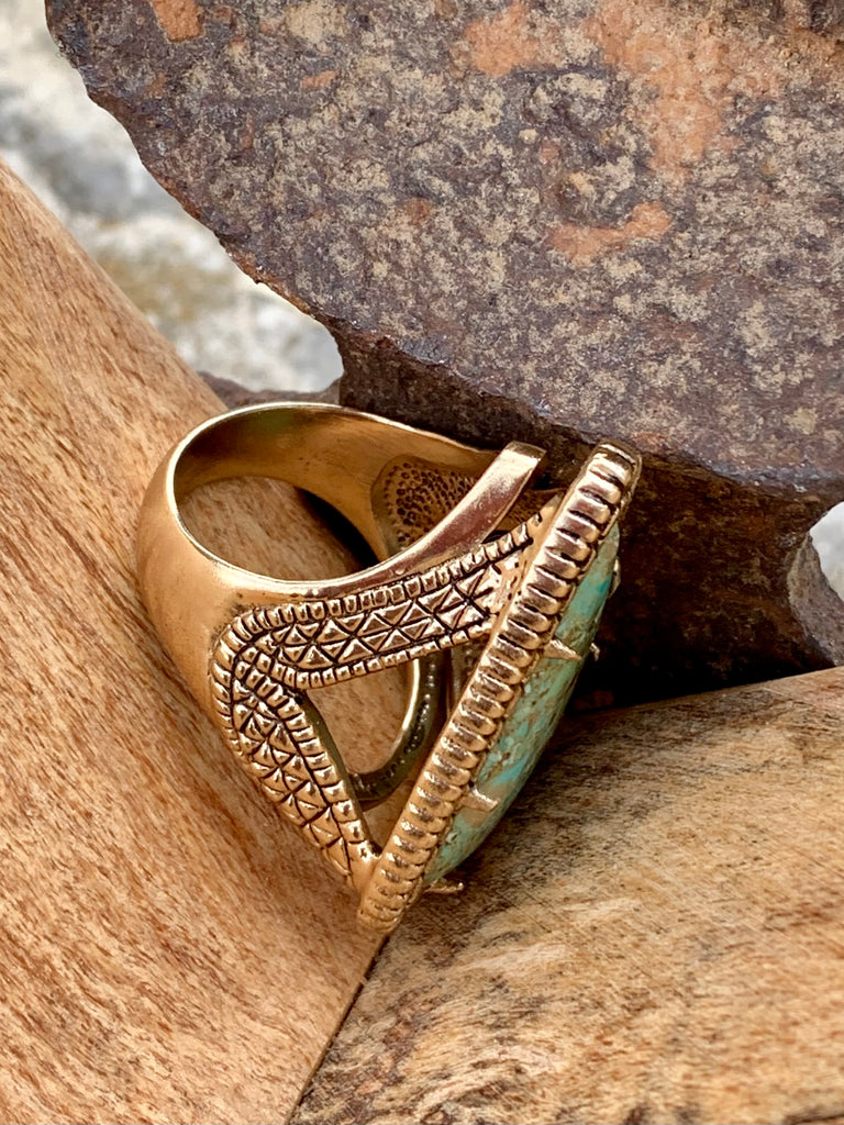 Refined Arrowhead Turquoise and Bronze Ring Size 9