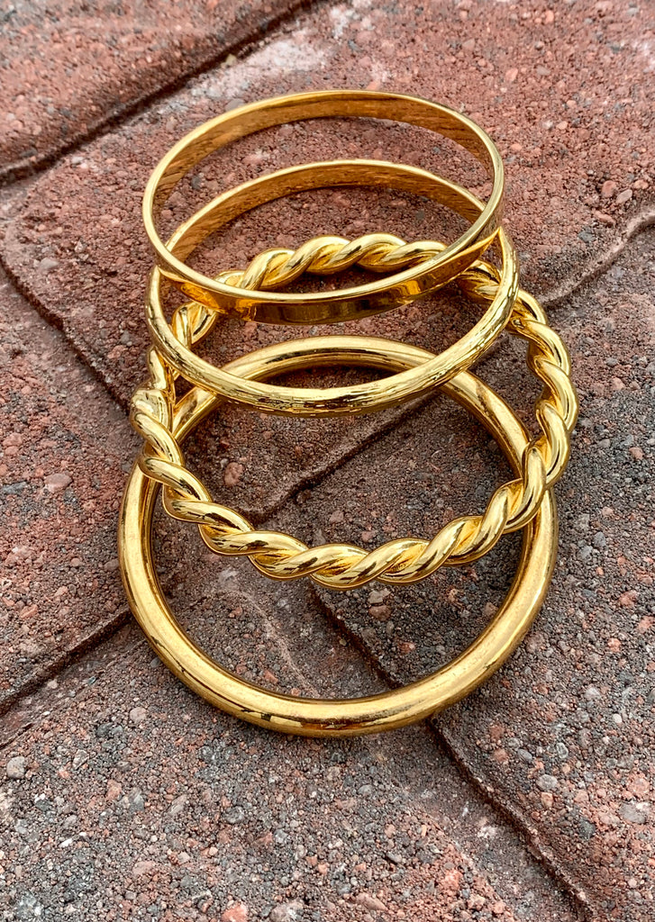 Set of 5 Gold Mixed Bangle Bracelet Set