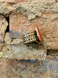 Bronzed by Barse Red Coral Teardrop Bronze Ring