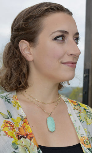 Faceted Reid Gold Long Pendant Necklace in Sea Green Chrysocolla
