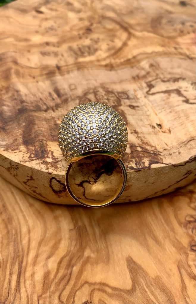 CZ Pave Crystal Brass Ball Ring Size 6
