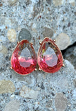 Teardrop Translucent Pink & Crystal Stud Earrings