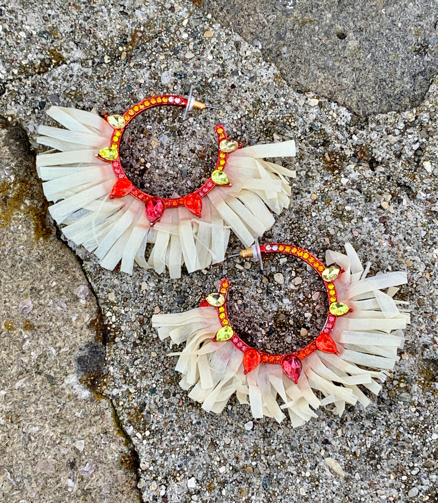 "Stay Wild" Raffia Red Hoop Earrings