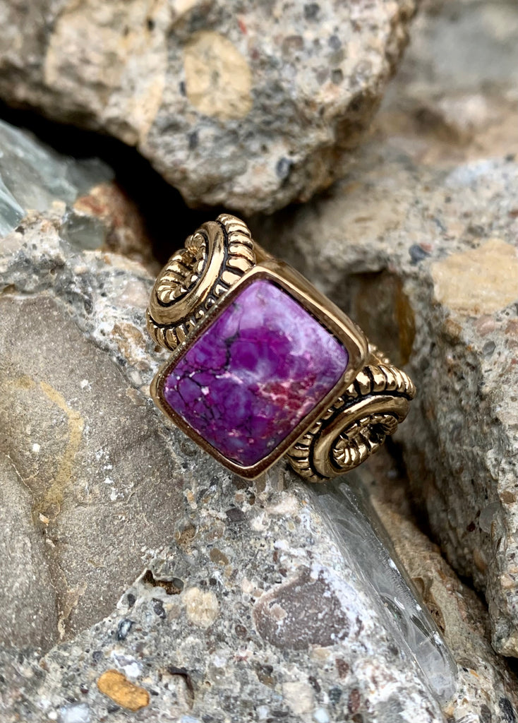 Barse Studded Purple Turquoise Bronze Ring Size 8