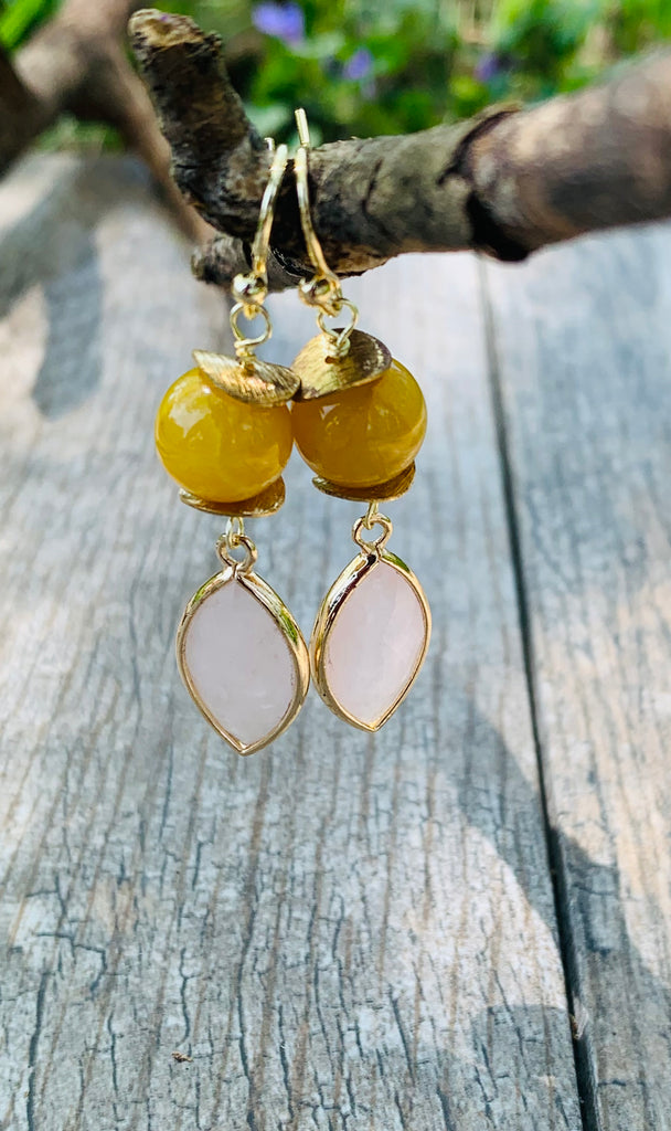Petals of Pink Honey Jade and Rose Quartz Earrings
