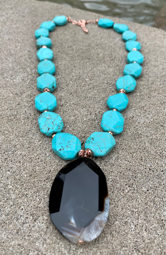 Back to Blue Turquoise Magnesite & Agate Pendant Necklace