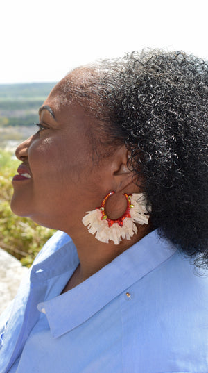 "Stay Wild" Raffia Red Hoop Earrings