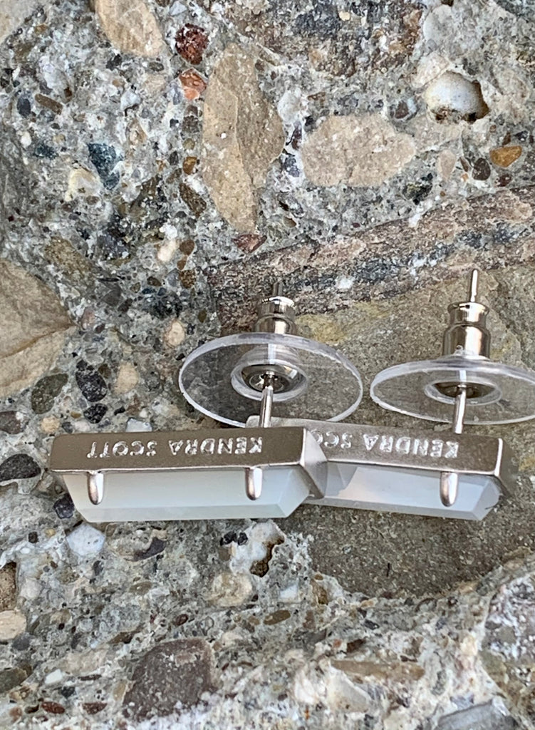 Kendra Scott Ivory Mother Of Pearl Matte Silver Bar Stud Earrings