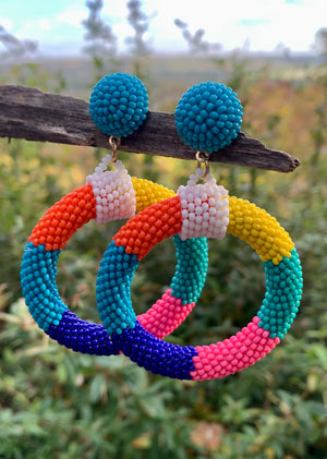 Colorful Beaded Orbital Drop Statement Earrings