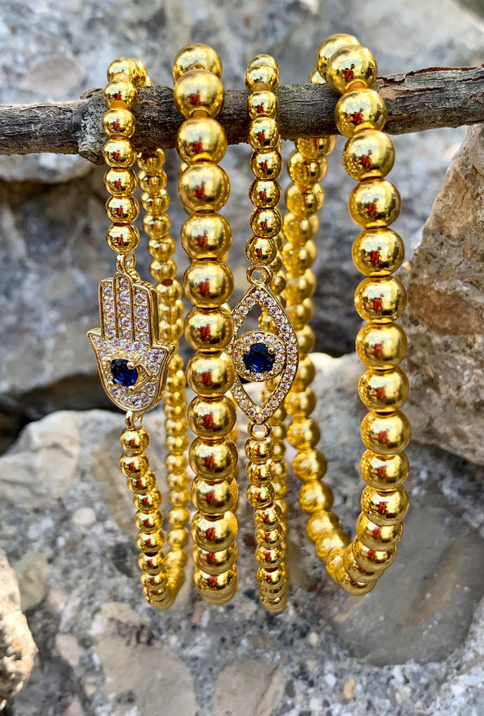 Arm Candy Hamsa Hand + Third Eye Brass Multi-Beaded Bracelets