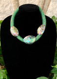 Iridescent Green Abalone Seashell Triple Pendant Statement Necklace