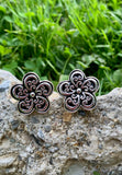 Scroll Silver & Black Flower Scroll Clip-On Earrings