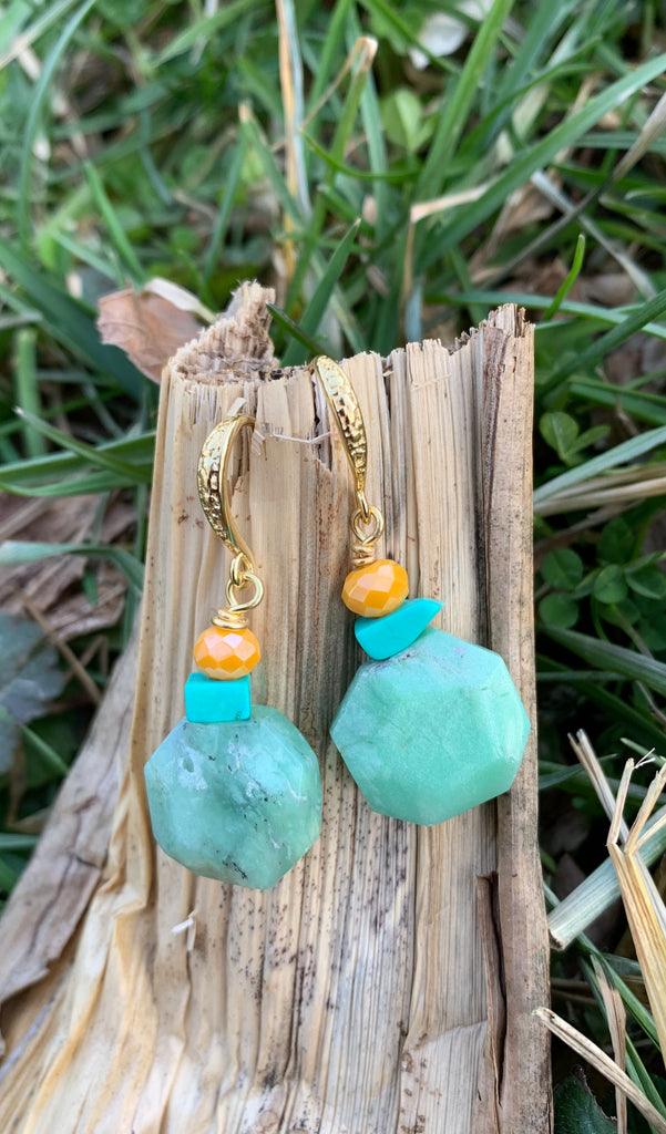 Turquoise Magnesite & Varascite Drop Earrings
