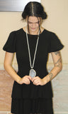 White Coated Crystal Necklace with Blue/Grey Drusy Slab Pendant