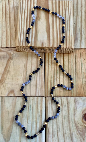 Pharaoh of Egypt Matte Onyx Gold Coated Hematite Endless Beaded Necklace